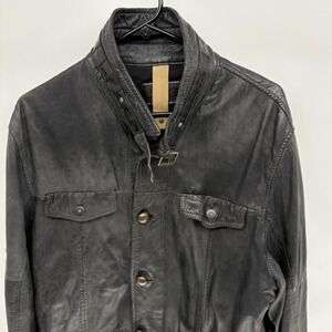 Jean Gabriel Y2K Leather Button Down Chore Jacket Belted Collar Avant Garde L